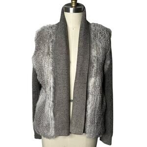 Nicole Miller Artelier Grey Rabbit Fur Open Front Cardigan Size Medium